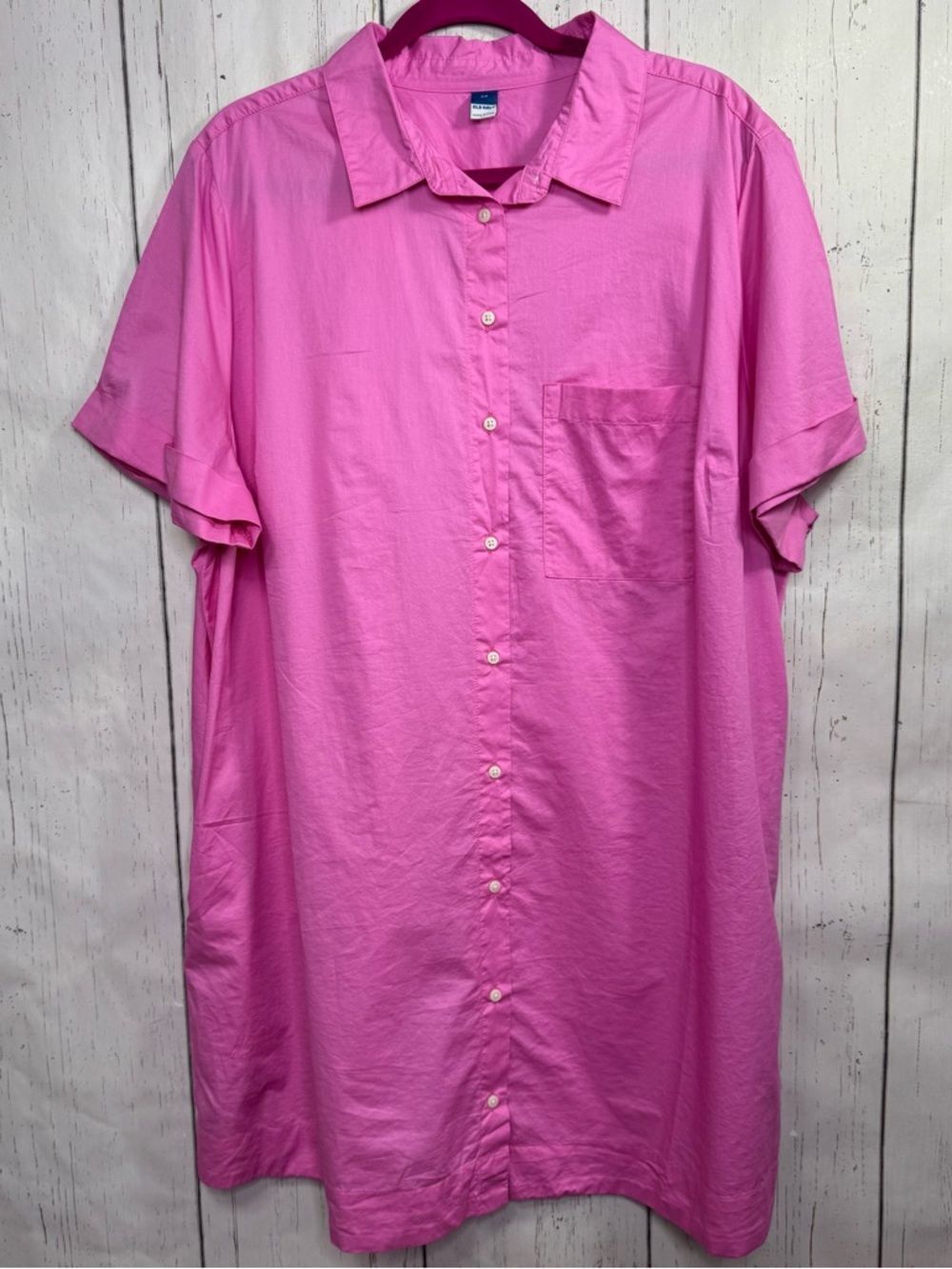 Old Navy Pink Cotton Button Front Shirt Dress Oversized Minimalist Resort 2X